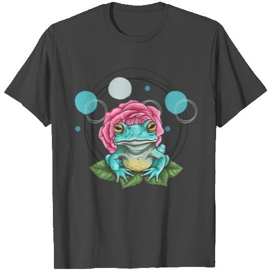 Turquoise Frog with a Pink Rose T Shirts