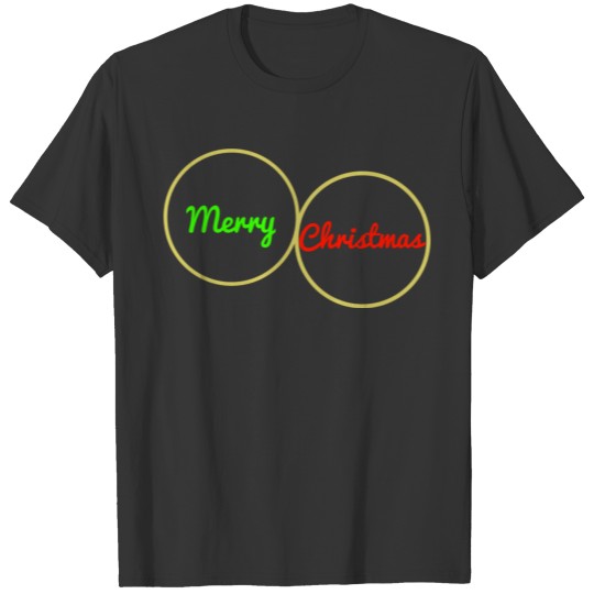 Merry Christmas 2 rings Green Red Gold T Shirts
