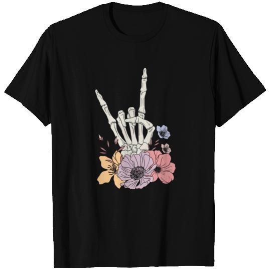 Skeleton Hand Flowers T Shirts