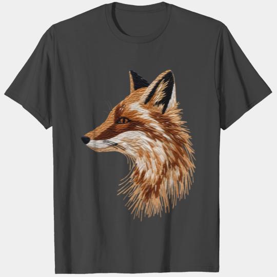 Cute Fox Design: Faux Embroidered Animal Stitching T Shirts