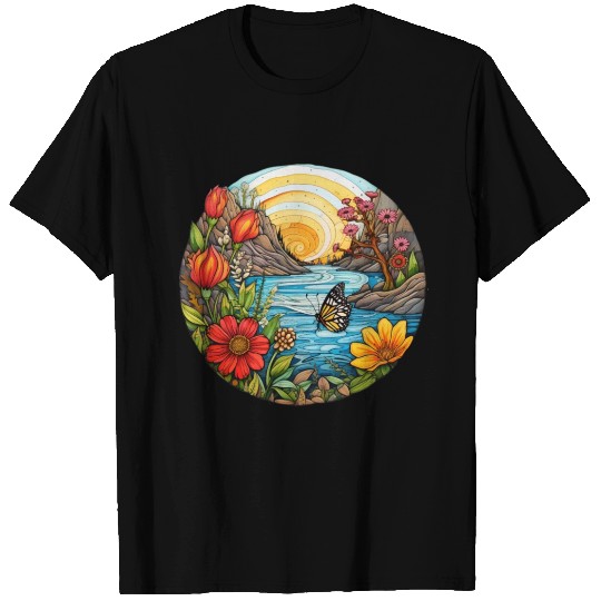 Sunset Whorls over Serene River T Shirts