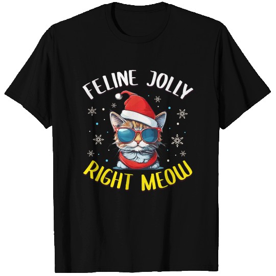 Feline Jolly Right Meow Funny Cat Christmas T Shirts