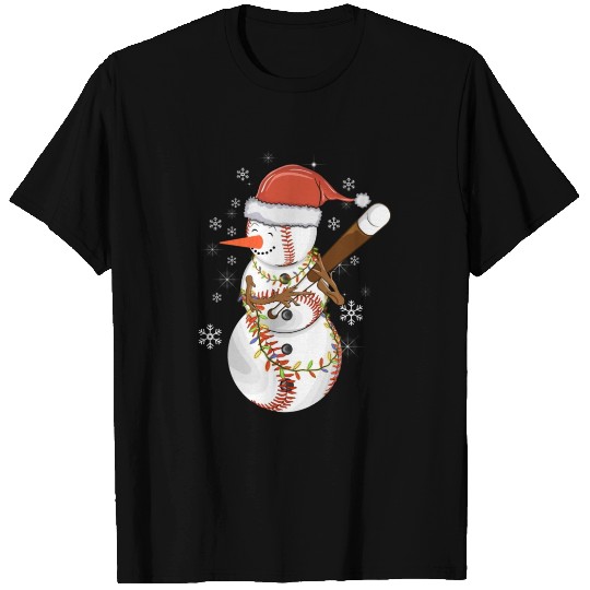 Christmas Snowman Playing Baseball For Baseball T Shirts