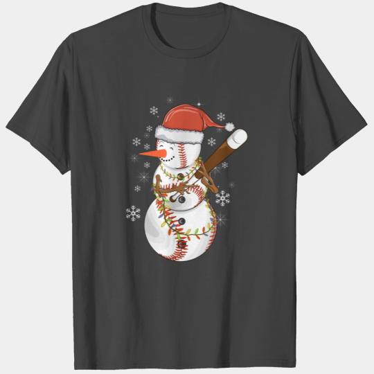 Christmas Snowman Playing Baseball For Baseball T Shirts