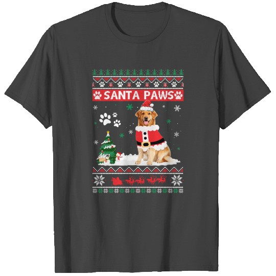 Santa Paws Golden Retriever Merry Christmas Dog T Shirts