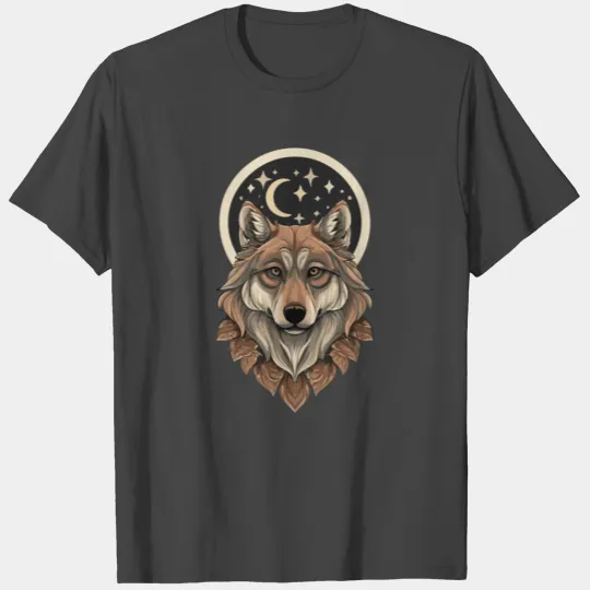 Wolf Moon Stars Design T Shirts