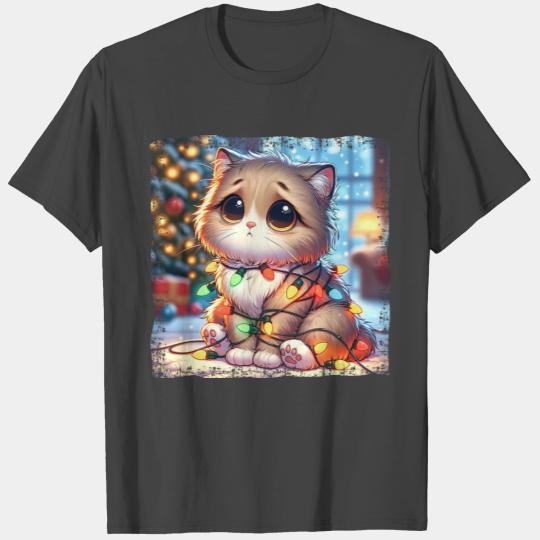 Christmas Cat - Cute, Clumsy, Tangled in Lights in T Shirts