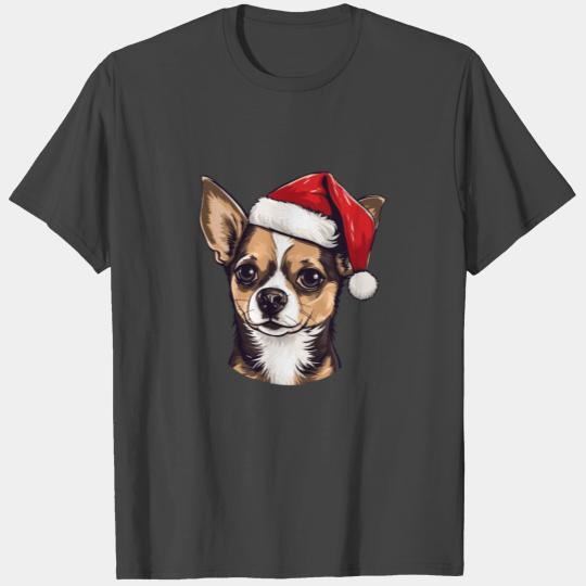 Chihuahua dog head Christmas portrait T Shirts