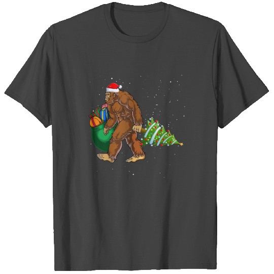 Bigfoot Christmas Tree Lights Xmas Boys Men T Shirts