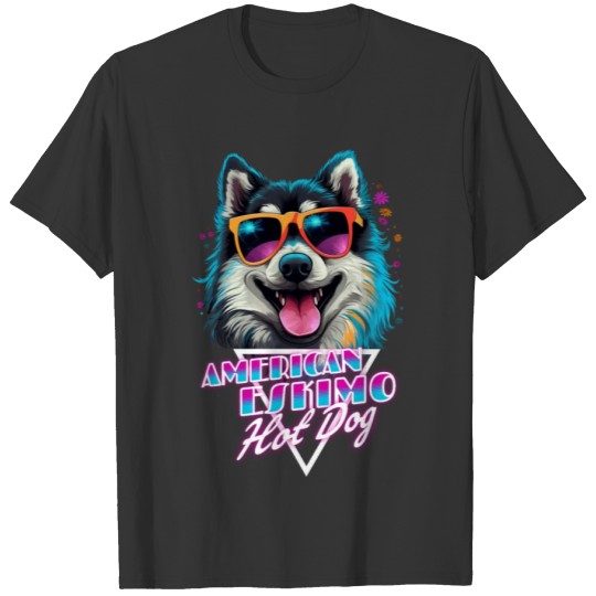 Retro Wave Black American Eskimo Hot Dog T Shirts