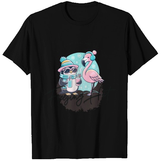 Flamingo & Penguin Freezing Hot Christmas Fun T Shirts