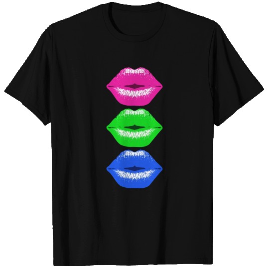 3 Kissing Lips Neon Colors T Shirts