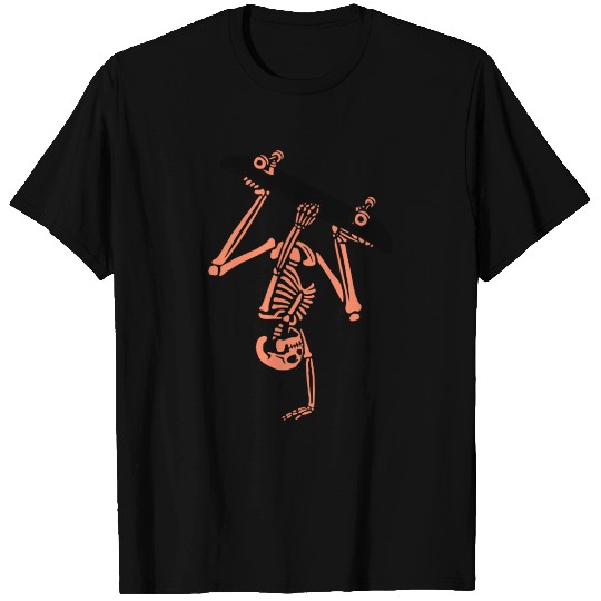 Halloween Scary Orange Skeleton Play Skateboard T Shirts