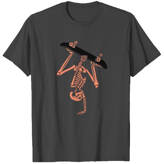 Halloween Scary Orange Skeleton Play Skateboard T Shirts