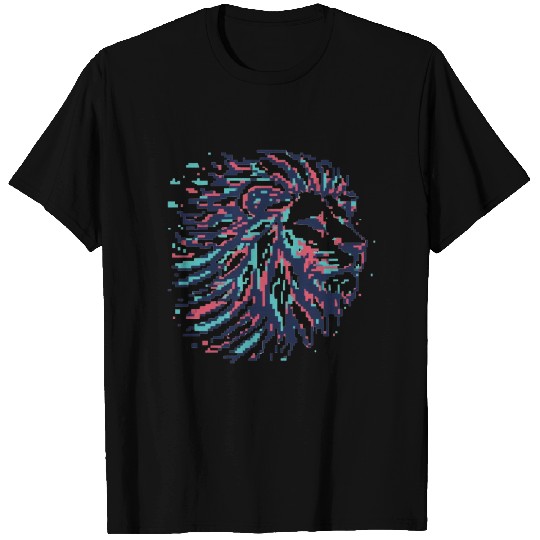 Retro Pixel Art Lion Head Design T Shirts