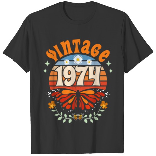 Retro Butterfly 50 Years Woman 1974 50th Birthday T Shirts