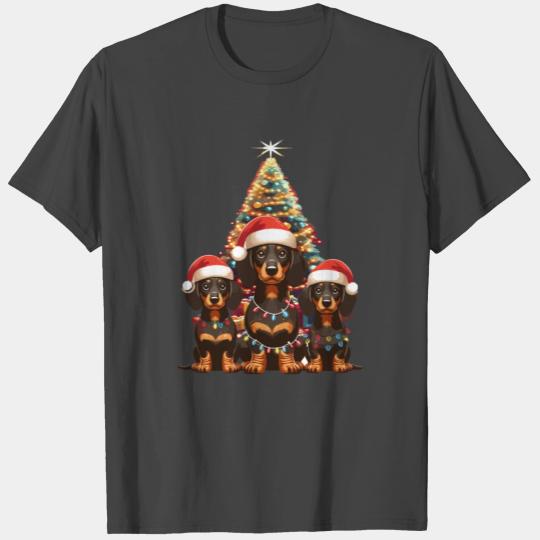 Merry Christmas Dachshund Santa Hat Lights Xmas T Shirts