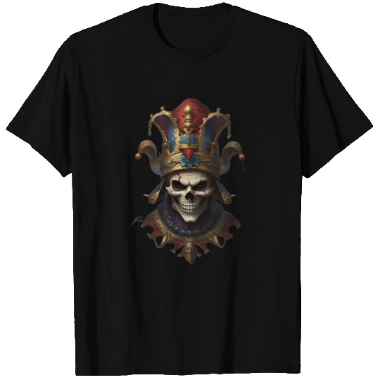 A grinning skull crowned with a jester. T Shirts