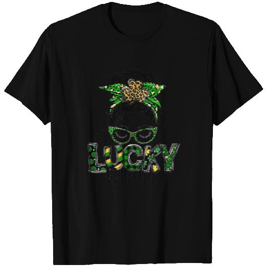 Cute Messy Bun Leopard Plaid PatrickDay One Lucky T Shirts