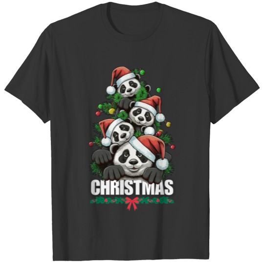 Red Black and White Christmas Panda T Shirts