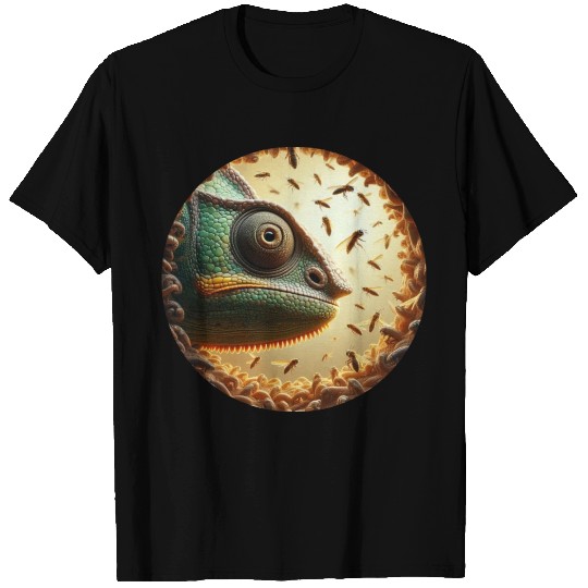Chameleon head surrounded by bees T Shirts