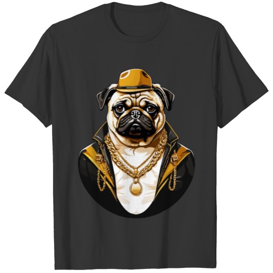 Brutal pug gangster with gold chain T Shirts design