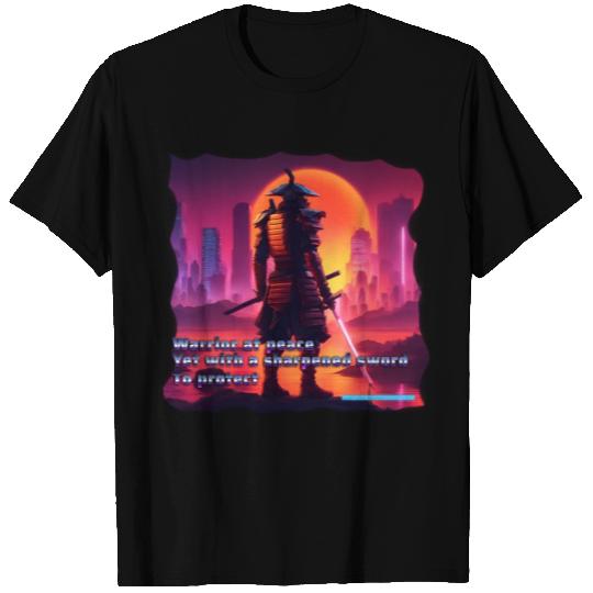 - Synthwave - Orange Sunset- Samurai M ENG T Shirts