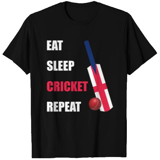 Eat Sleep Cricket Repeat England Flag Cricket Bat T Shirts