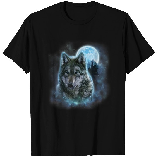Grey Wolf Hunting Ground Icy Moon Forest Galaxy T Shirts