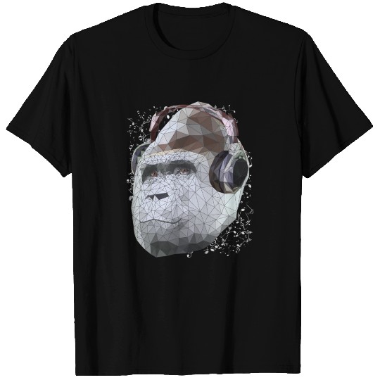 Gorilla with headphones low poly pop art T Shirts