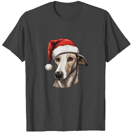 Greyhound dog head Christmas portrait T Shirts