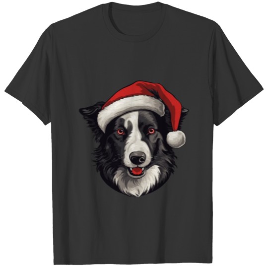 Border Collie Dog Head Christmas Portrait T Shirts