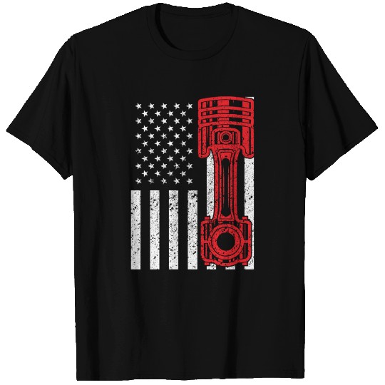 Car Enthusiast American Flag Piston Muscle Car T Shirts