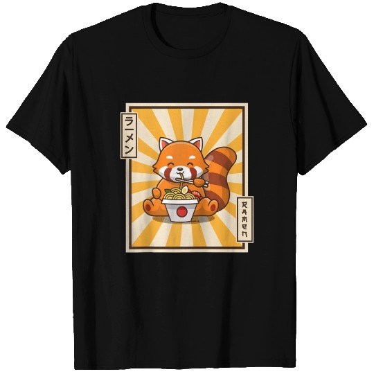Red Panda Eating Japanese Ra Kawaii Red Panda Base T Shirts