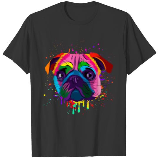 Colorful Pug Head T Shirts
