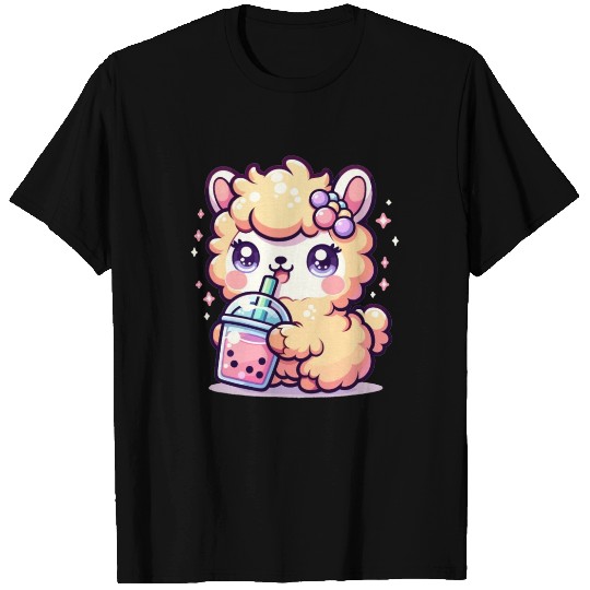 Kawaii Llama Sips Bubble Tea Cute Llama Boba Tea T Shirts
