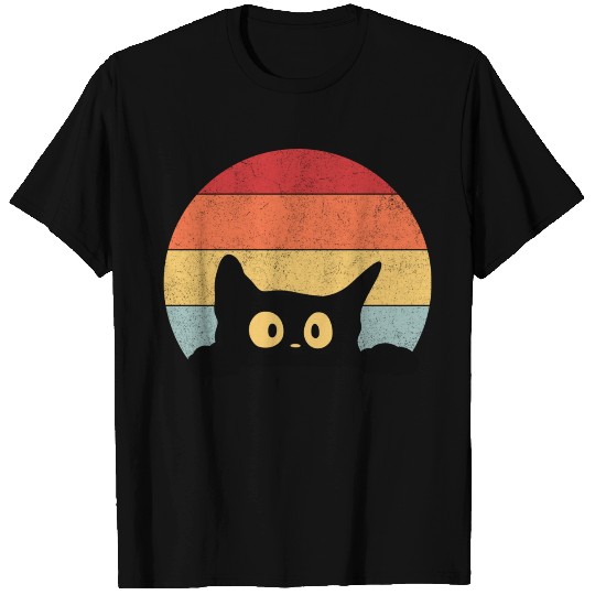 Black Cat Peeking Sunset Vintage T Shirts