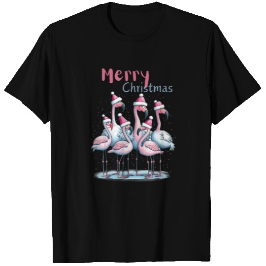 Merry flocking flamingo christmas T Shirts
