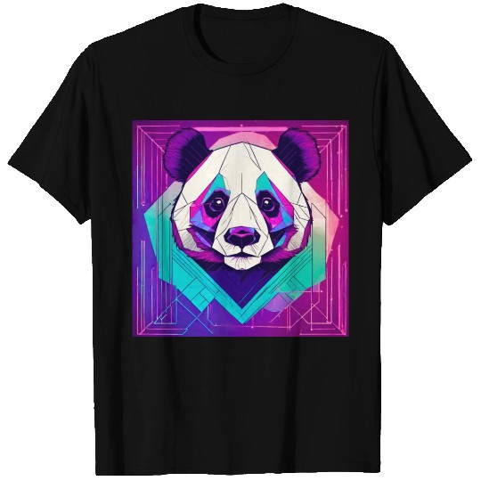 Synthwave Neon Geo Panda T Shirts