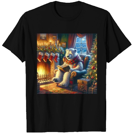 Winter Tales-Merry Cozy Bear Reading by Fireplace T Shirts