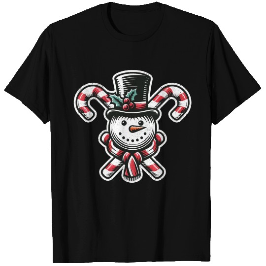 Candy Cane Cheer - snowman with Top Hat design T Shirts