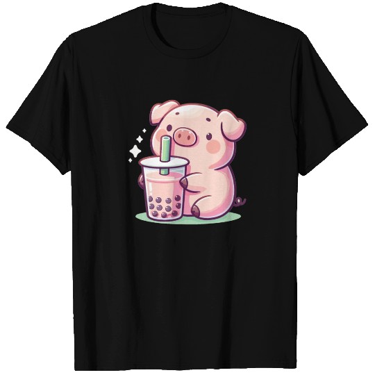 Kawaii Pork Bubble Tea Boba Pig T Shirts