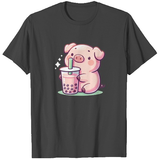 Kawaii Pork Bubble Tea Boba Pig T Shirts
