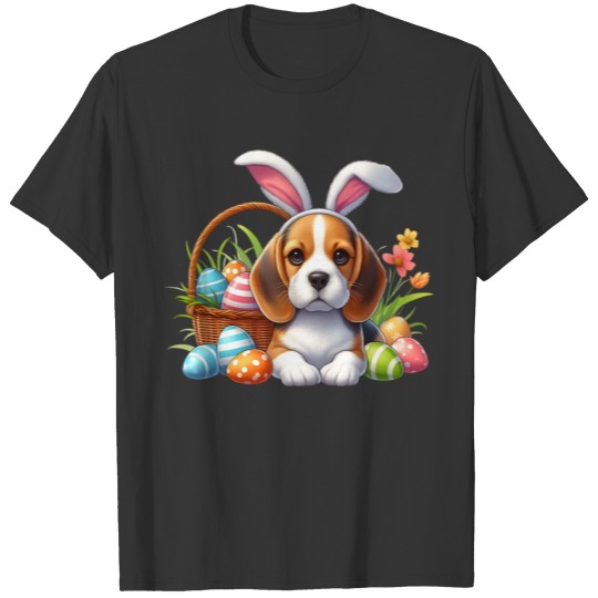Beagle with bunny ears and easter eggs T Shirts
