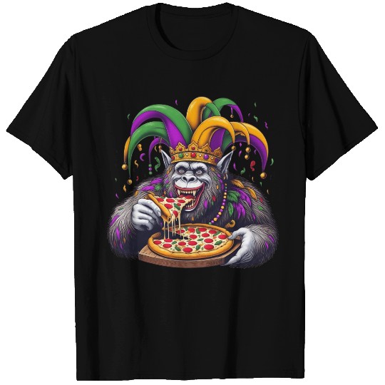 Mardi Gras Bigfoot with Fool's Hat Pizza T Shirts