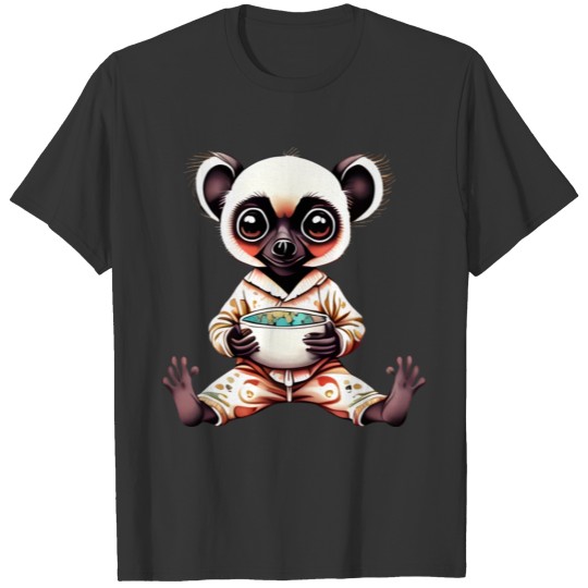 Young Sifaka Wearing Pajamas With Bowl of Cereal T Shirts