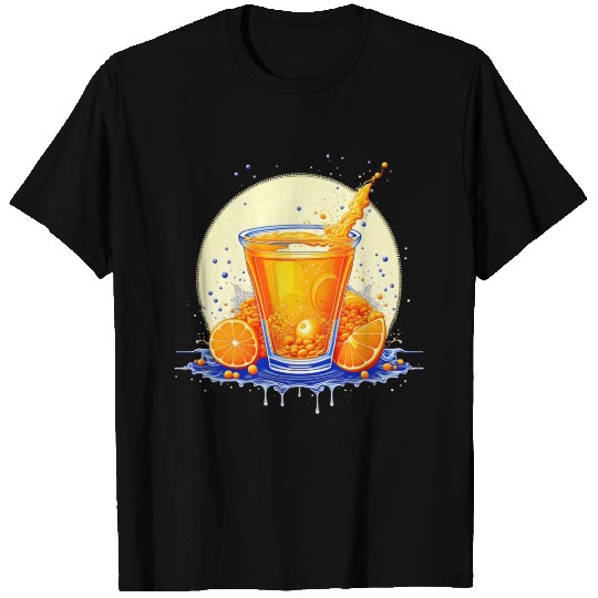 Orange juice in glass with splashes and drops T Shirts