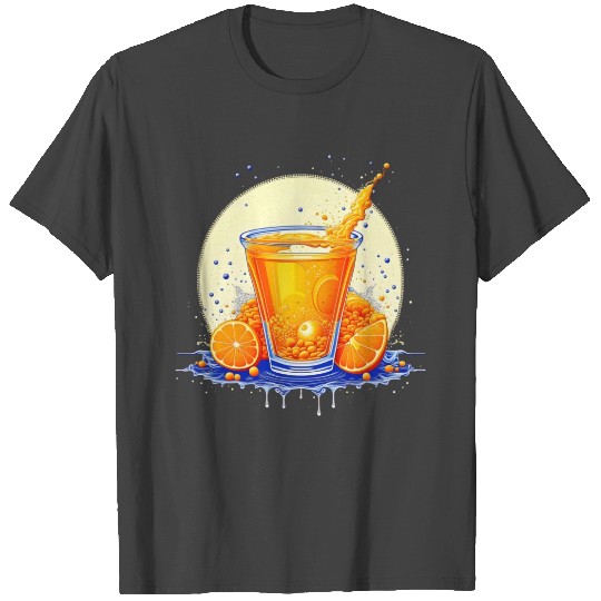 Orange juice in glass with splashes and drops T Shirts