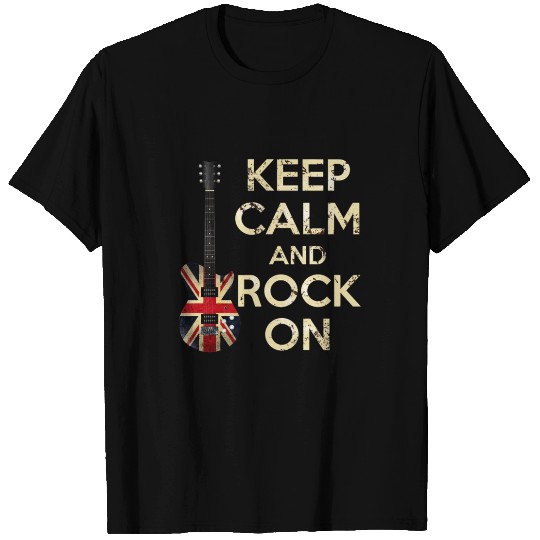 Keep Calm and Rock On Union Jack Guitar T Shirts
