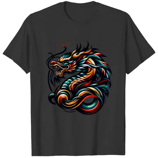 Colorful Chinese Dragon Artwork and Tribal Design T Shirts